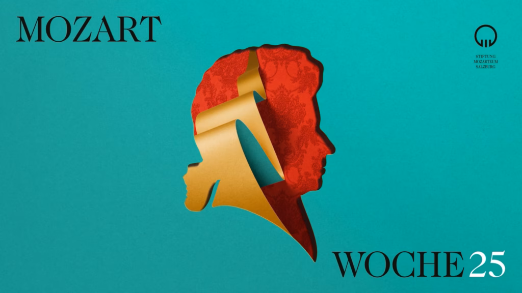 Das Cover der Mozartwoche 2025 zeigt eine stilisierte Silhouette des legendären Komponisten.
