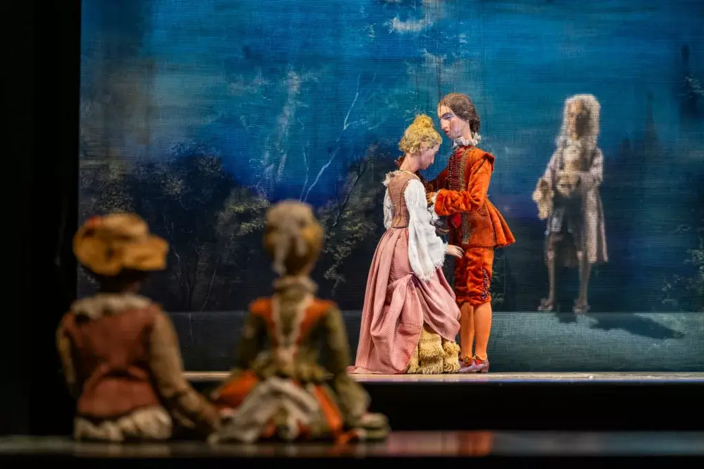 A puppet performance from Mozart Week 2025 at the Marionettentheater, featuring *Die Gärtnerin aus Liebe*.