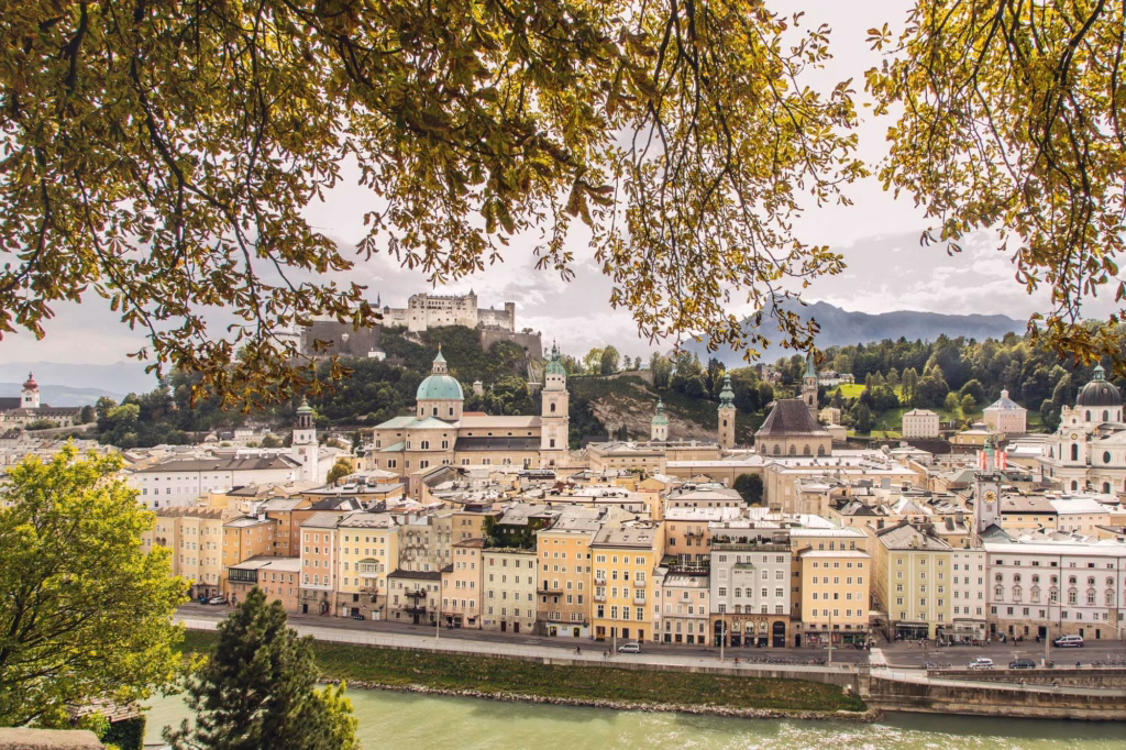 Panoramic view of Salzburg from Kapuzinerberg hill.